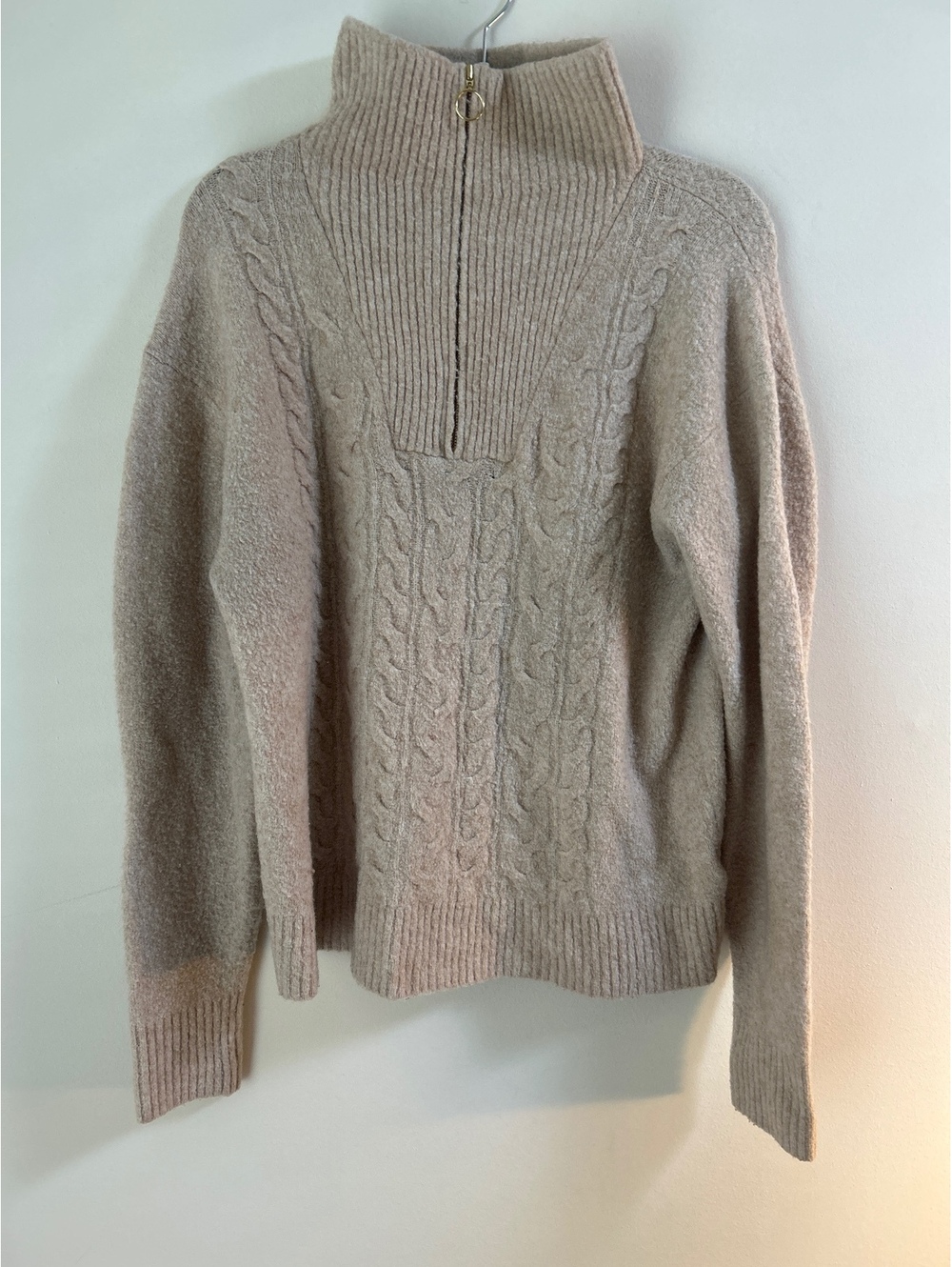 J.Crew Extra-Soft Beige Cable Knit Half-Zip Sweater Size L